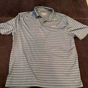 Under Armour short sleeve polo, size L; aqua and blue striped
